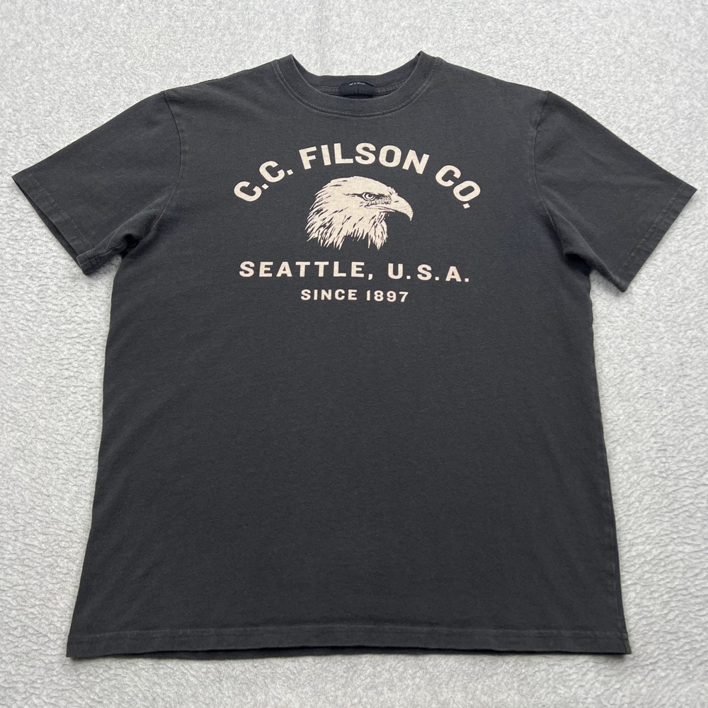 CC Filson Eagle Shirt Mens Small Black Graphic Seattle USA Made Short Sleeve Tee